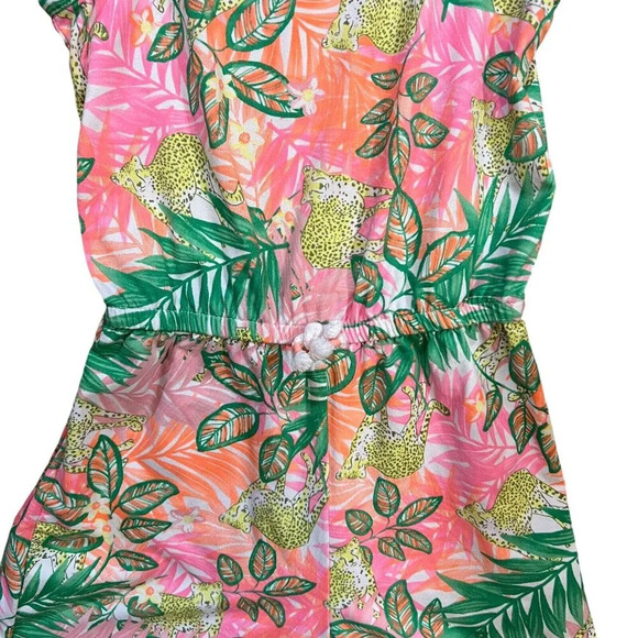 Wonder Nation Girls Tropical Romper Small 6 Cheetah Jungle Safari Colorful Leaf - Picture 4 of 7